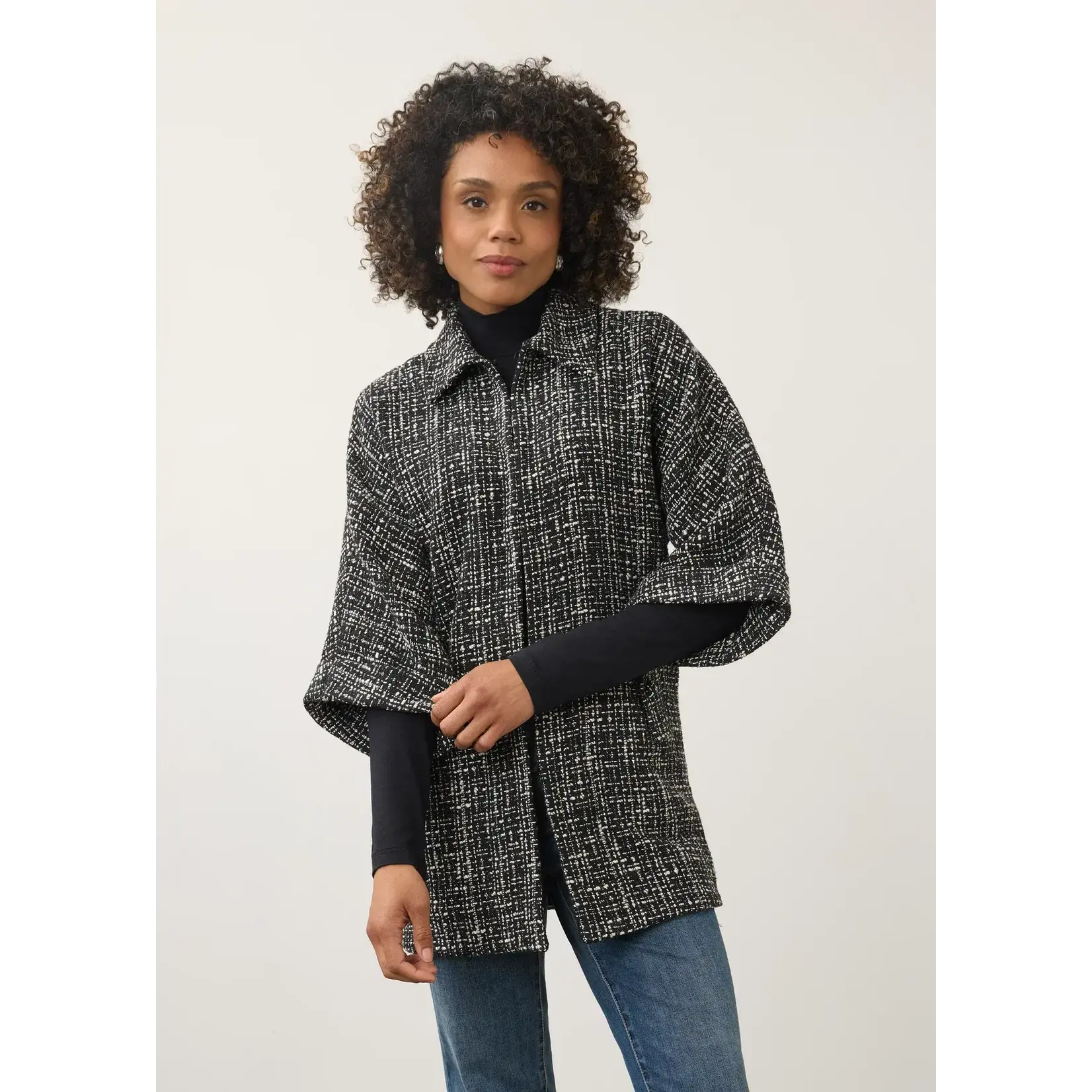 FDJ Tweed Elbow Sleeve Jacket in Black/Ivory