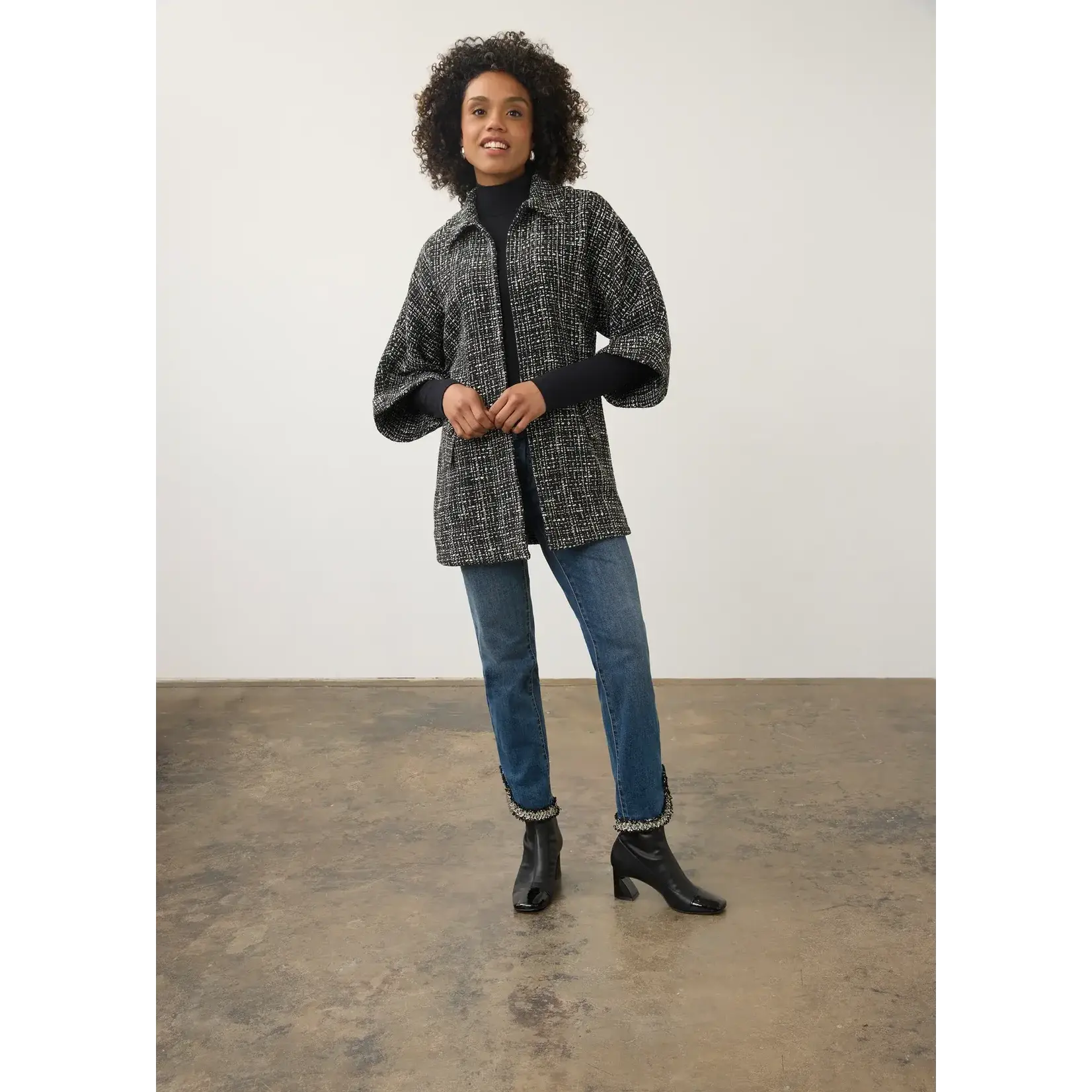 FDJ Tweed Elbow Sleeve Jacket in Black/Ivory