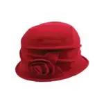Jeanne Simmons Boiled Wool Ribbed Hat w/Rose in Red