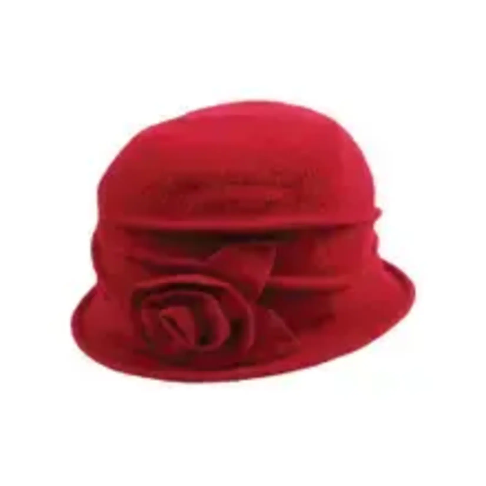 Jeanne Simmons Boiled Wool Ribbed Hat w/Rose in Red