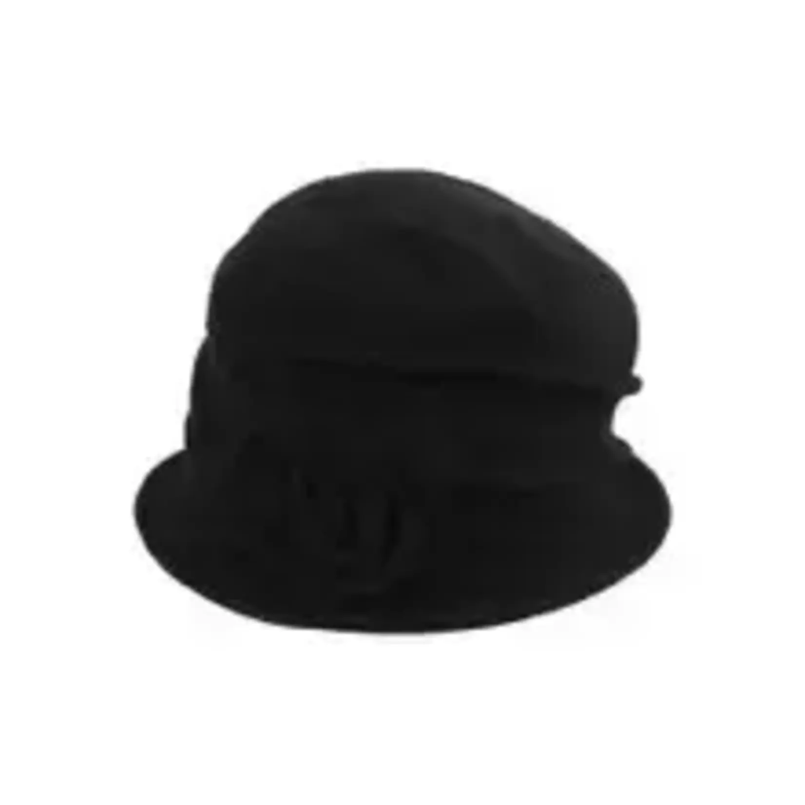 Jeanne Simmons Boiled Wool Ribbed Hat w/Rose in Black