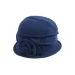 Jeanne Simmons Boiled Wool Ribbed Hat w/Rose in Navy