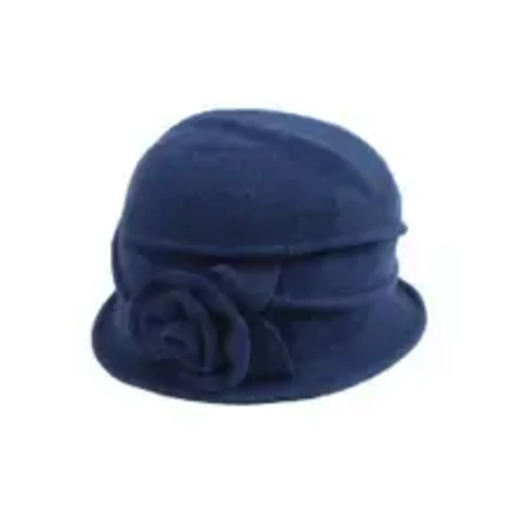 Jeanne Simmons Boiled Wool Ribbed Hat w/Rose in Navy