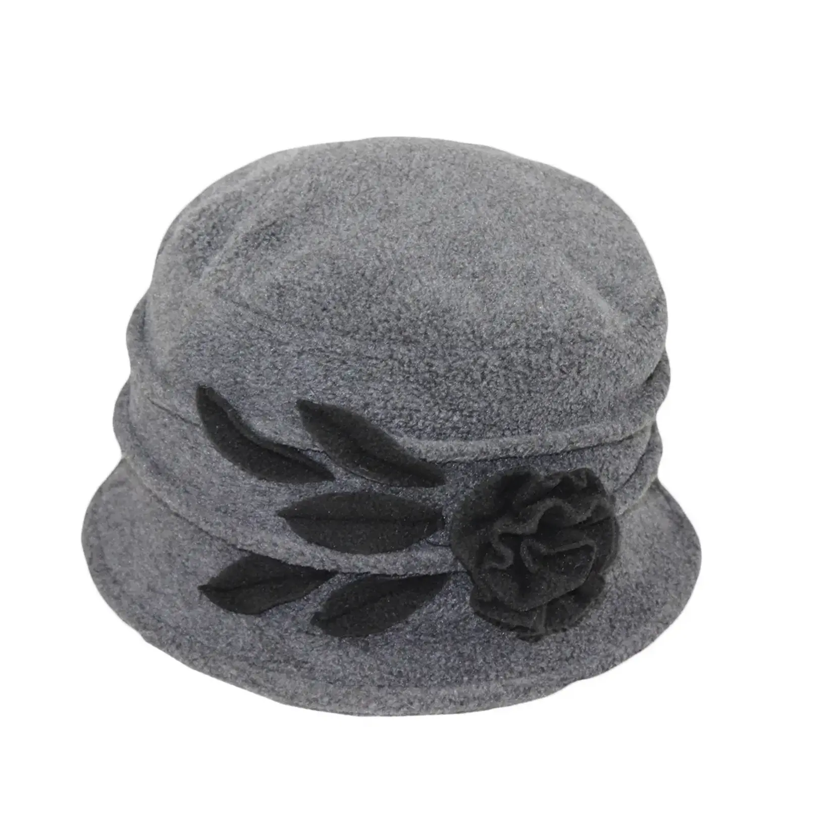 Jeanne Simmons Grey Polar Fleece Cloche w/Contrast Rose&Leaves in Blk