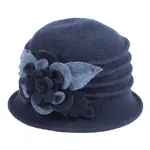 Jeanne Simmons Boiled Wool Bucket Hat w/Contrast Layered Flower Navy