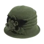 Jeanne Simmons Boiled Wool Bucket Hat w/Contrast Layered Flower Olive