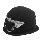 Jeanne Simmons Boiled Wool Bucket Hat w/Contrast Layered Flower Black