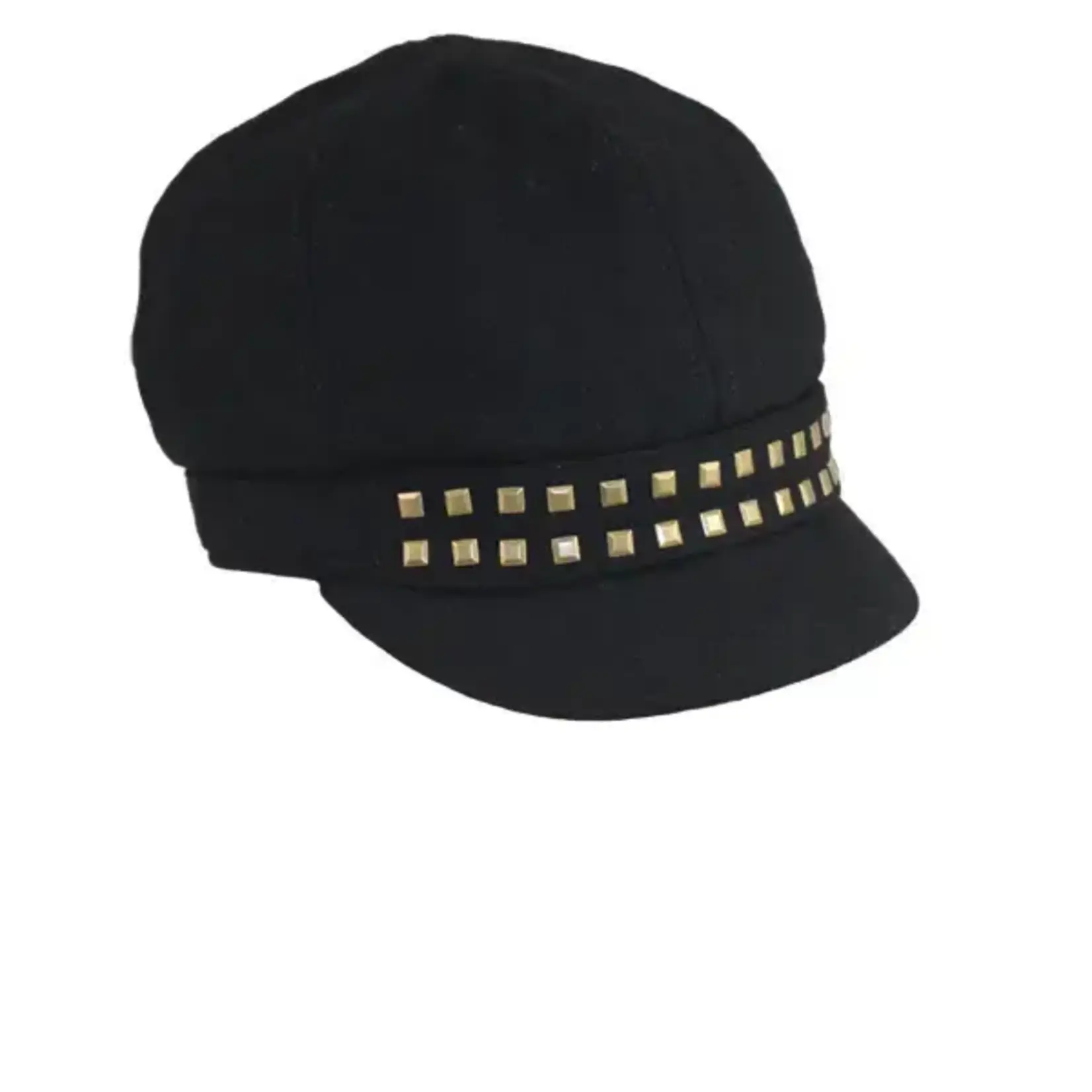 Jeanne Simmons Black Wool Blend Newsboy Cap w/Studs