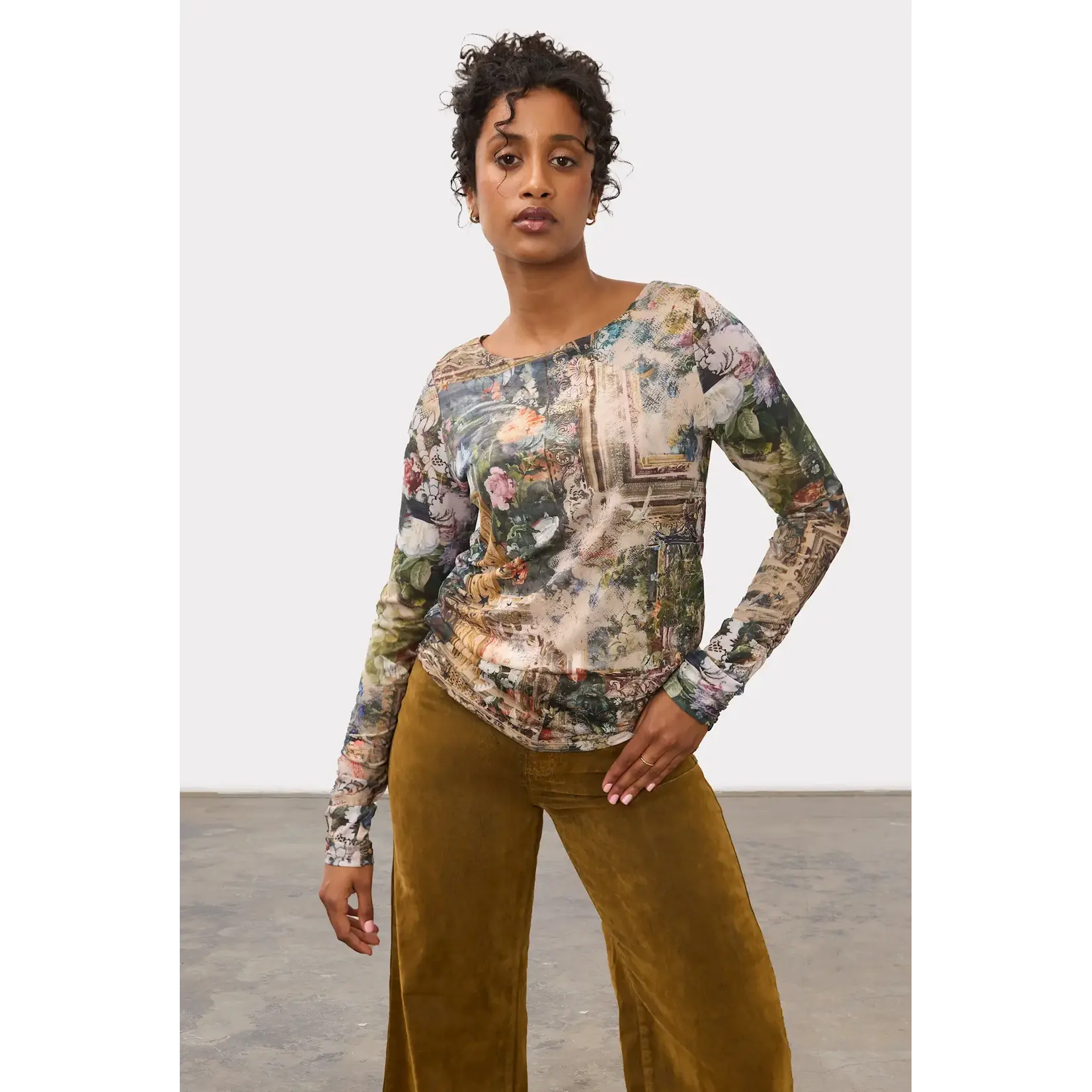 FDJ Ruched Sleeve Mock Neck Top in Gallery