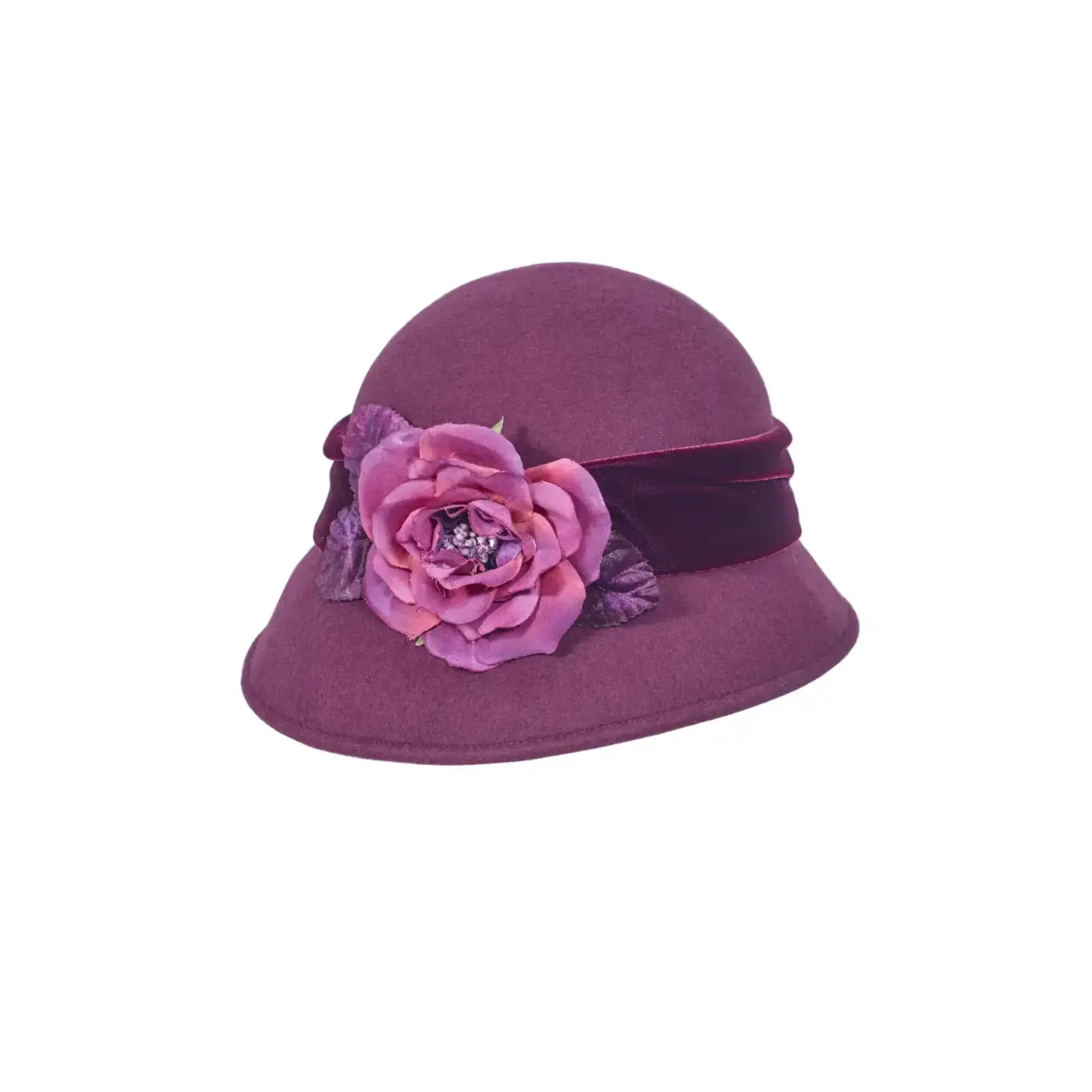 Wool Plum Cloche w/Velvet Rose
