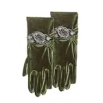 Olive Velvet Gloves w/Rosette