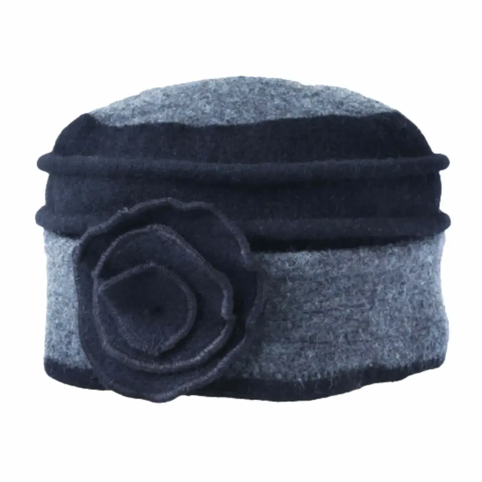 Wool Gray Cuff Hat w/Black Rose
