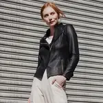 Clara Sunwoo Classic Liquid Leather Knit Jacket with Hem Zip Details in Black