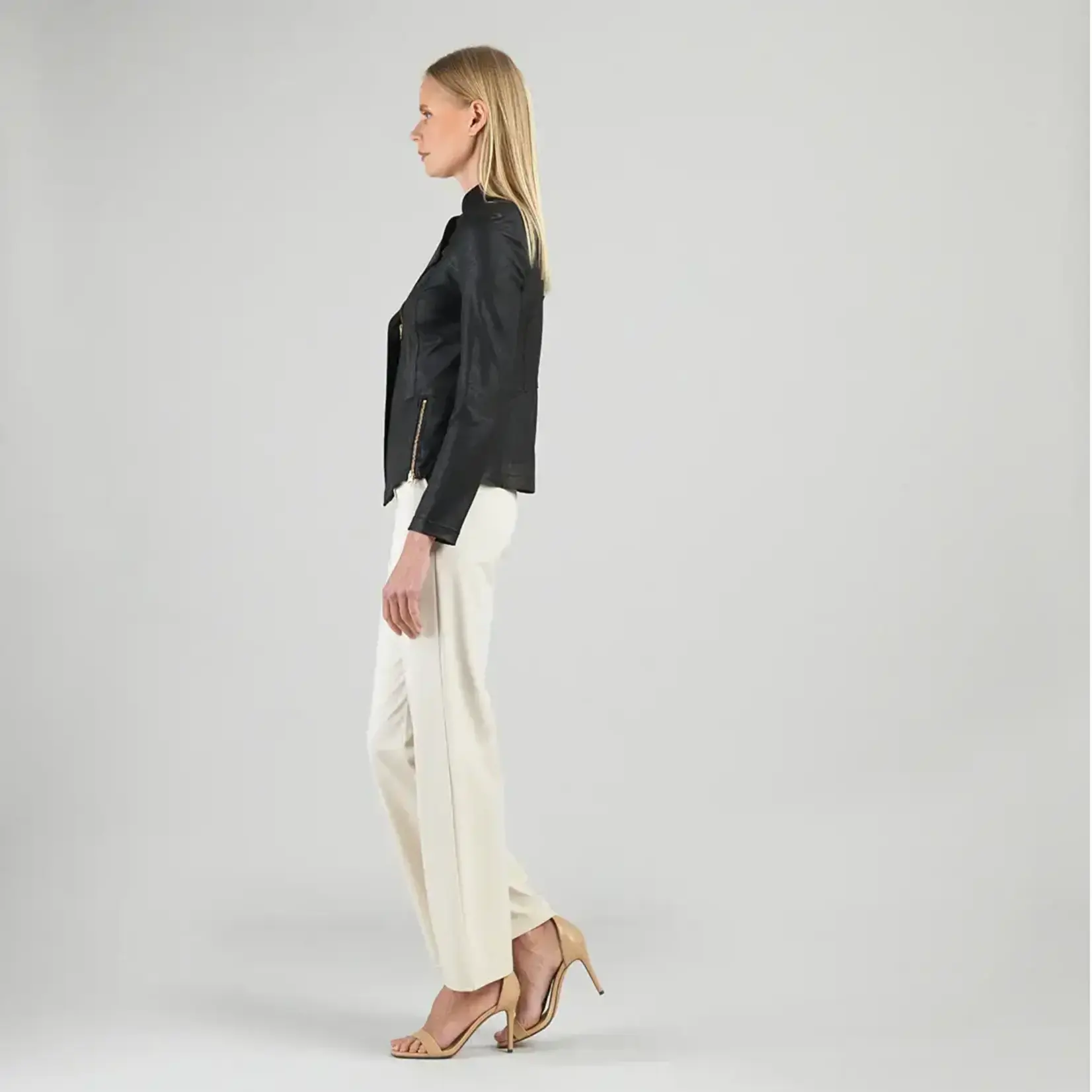 Clara Sunwoo Classic Liquid Leather Knit Jacket with Hem Zip Details in Black