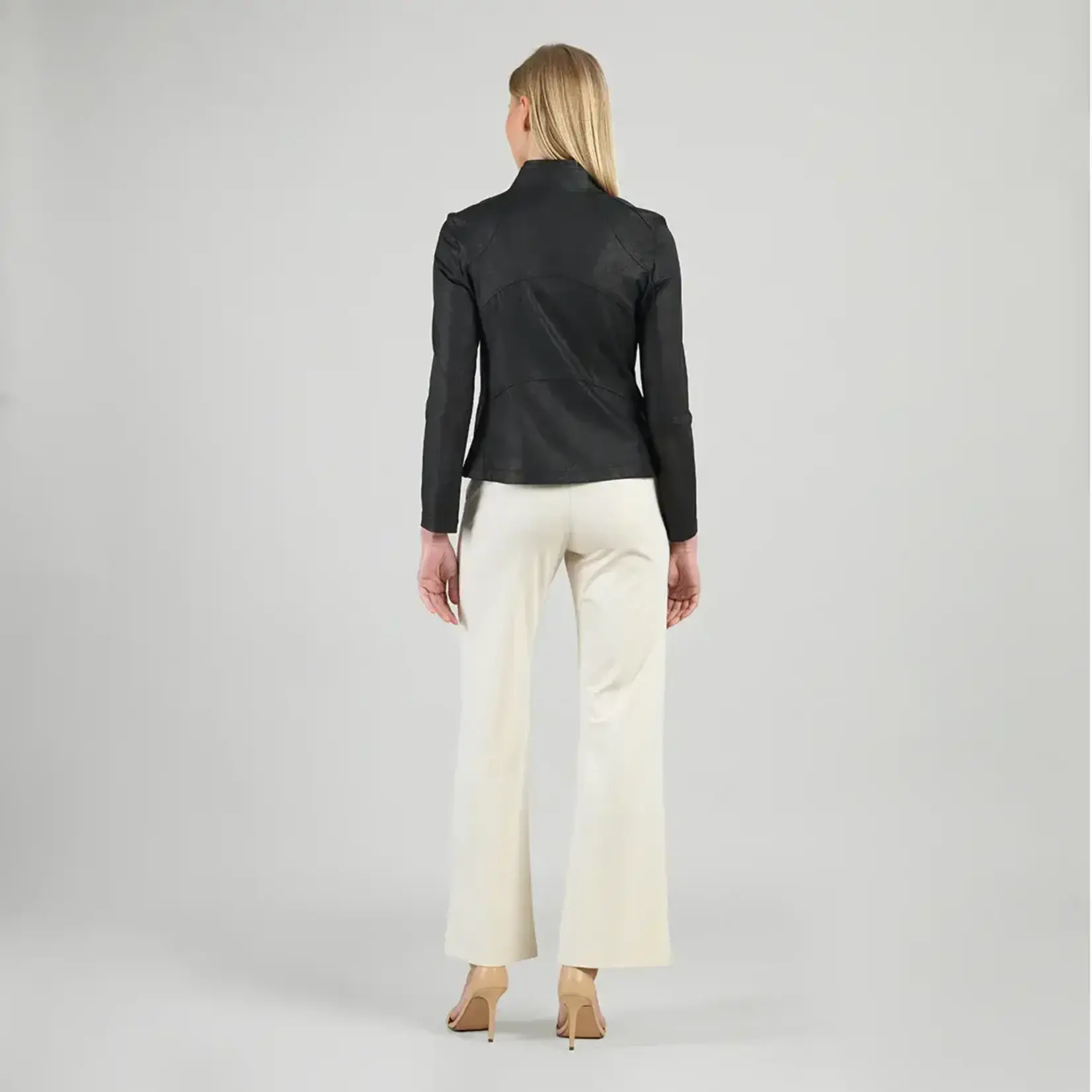 Clara Sunwoo Classic Liquid Leather Knit Jacket with Hem Zip Details in Black