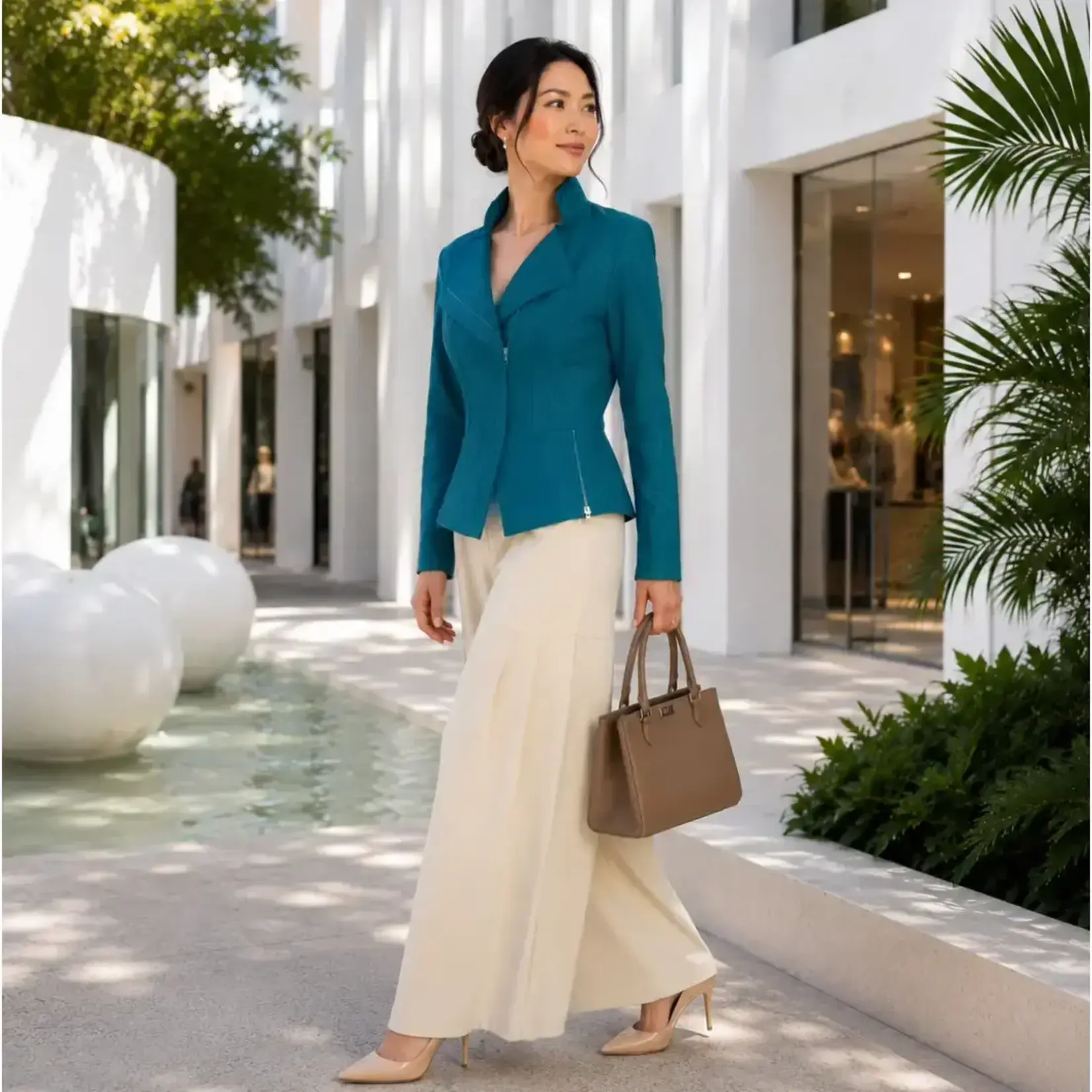 Clara Sunwoo Classic Liquid Leather Knit Jacket with Hem Zip Details in Teal