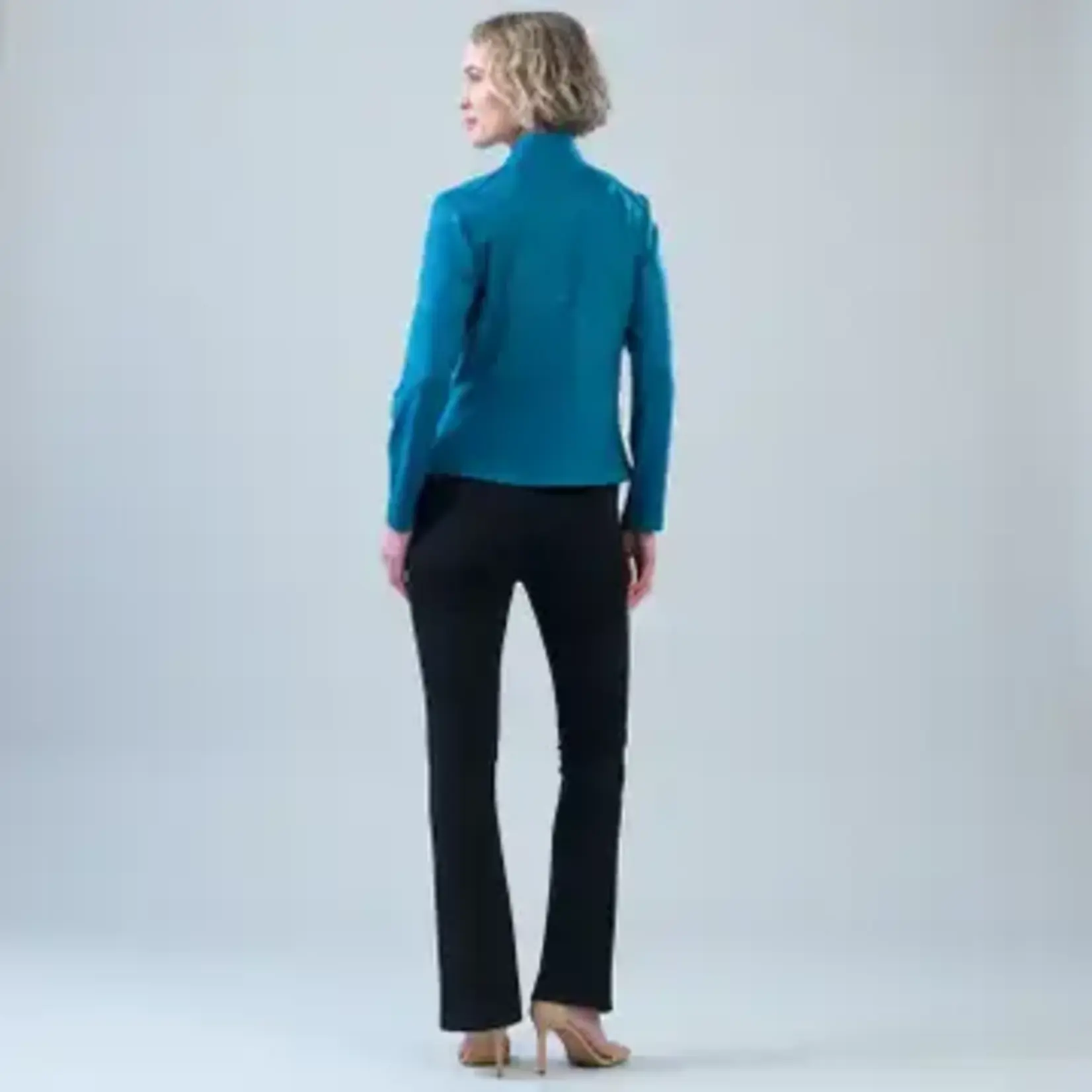 Clara Sunwoo Classic Liquid Leather Knit Jacket with Hem Zip Details in Teal