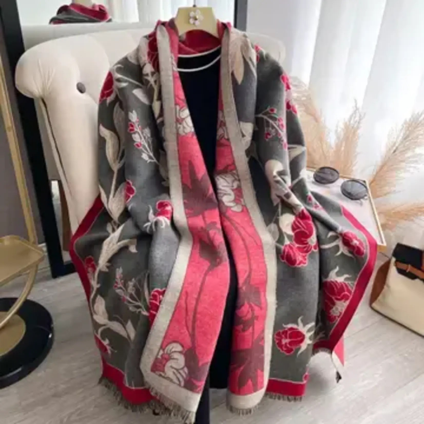 Winding River Red / Gray Wild Rose Reversible Wrap