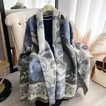 Winding River Blue / Gray Vintage Floral Reversible Wrap