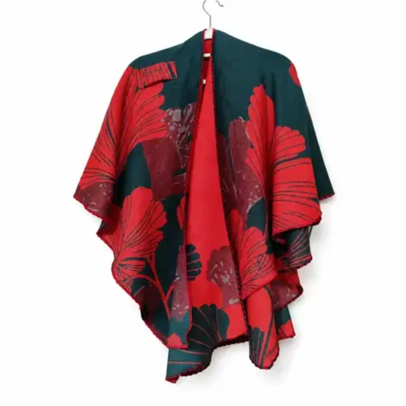 Winding River Red / Green Large Ginkgoes Reversible Loop Wrap