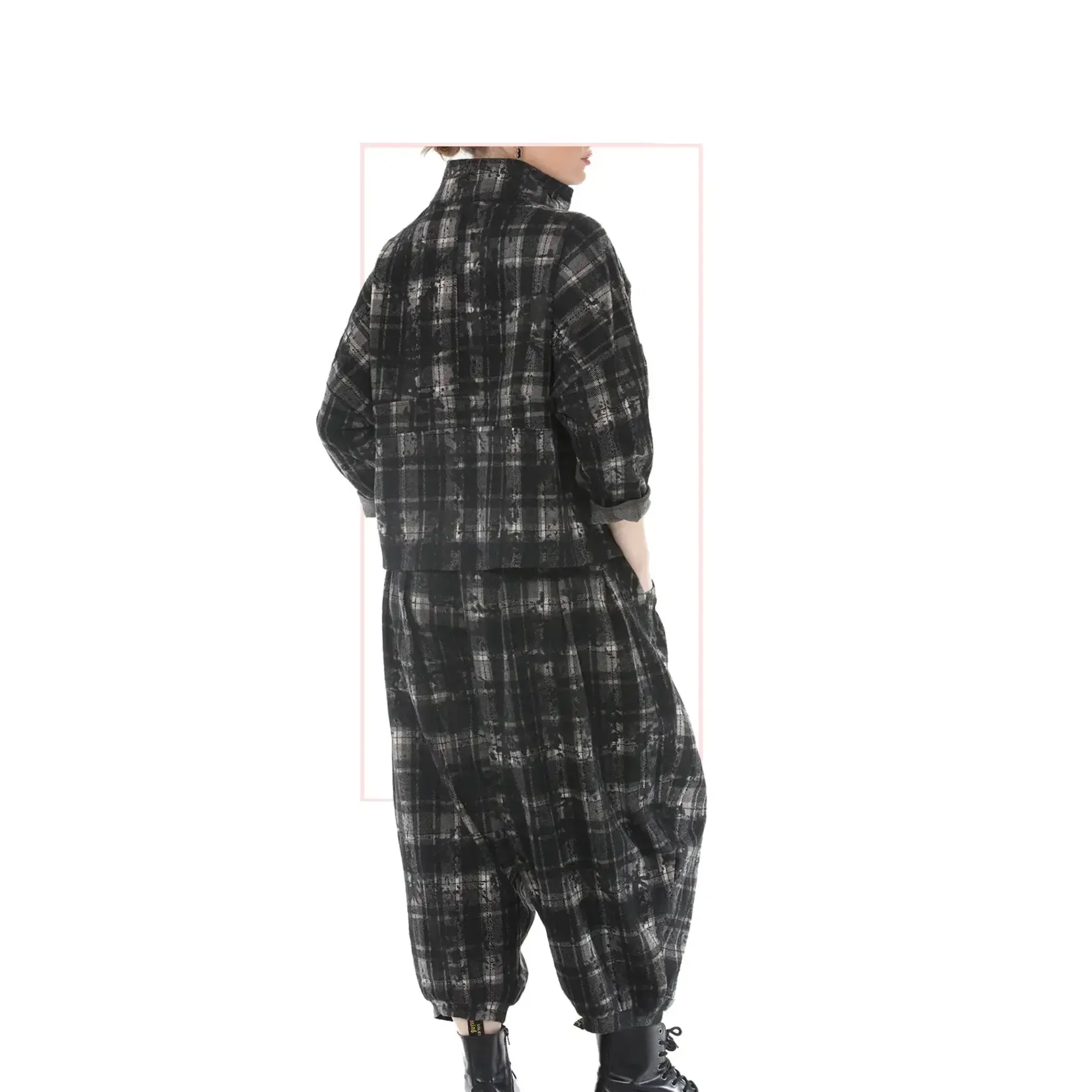 Terra Women's Plaid Half-Zip Top Blk Plaid OS