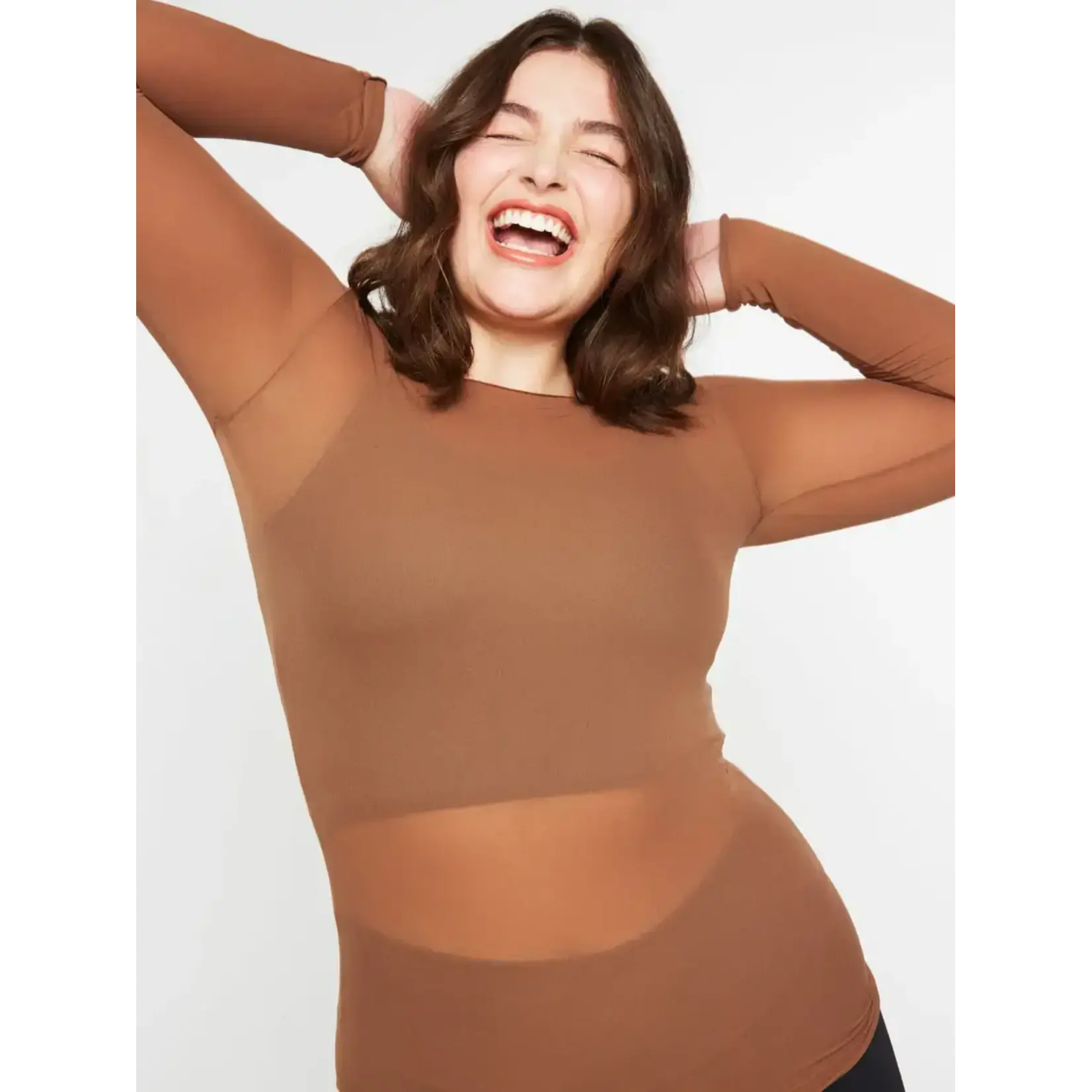 AMB Designs International Solid Raw Edge Second Skin Top  in Cocoa Brown