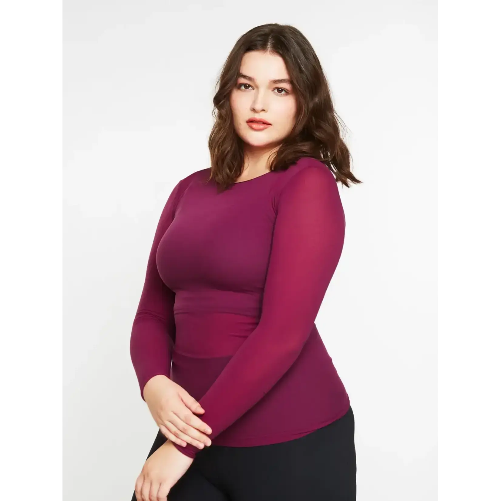 AMB Designs International Solid Raw Edge Second Skin Top  in Merlot