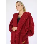Nordic Beach Fuzzy Fleece Hooded Cardigan in Red Velvet