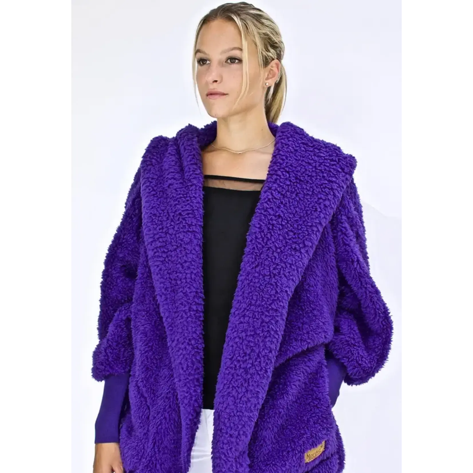 Nordic Beach Fuzzy Fleece Hooded Cardigan in Exotic Violet