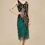 Babeyond Irregular Tassel Hem Peacock Dress in DRK Cyan/Black