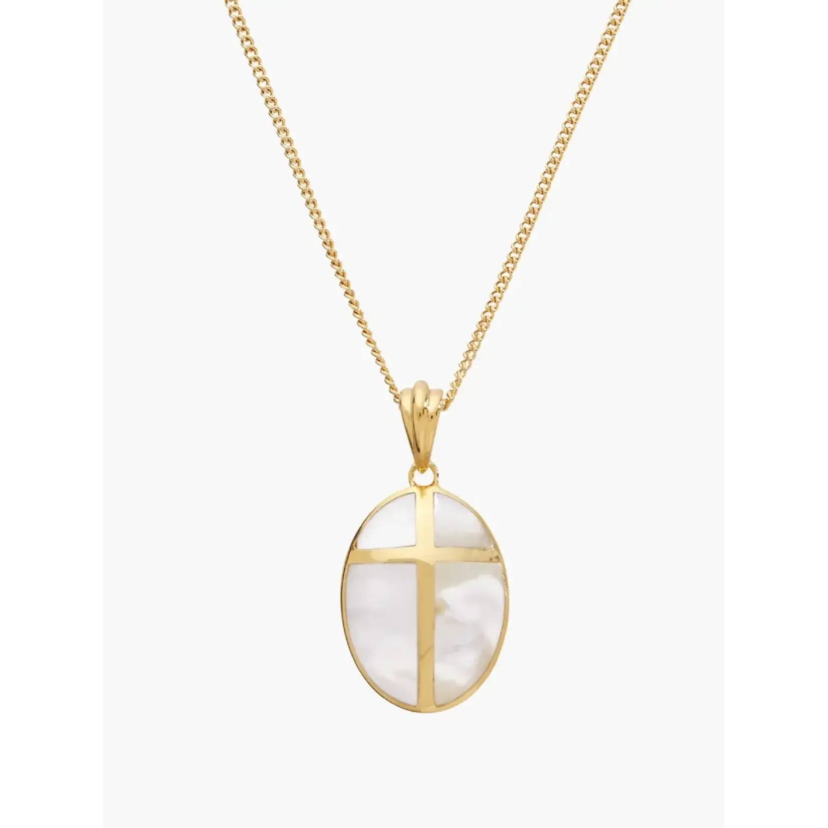 Rizen Mother Of Pearl Cross Pendant Necklace-Gold