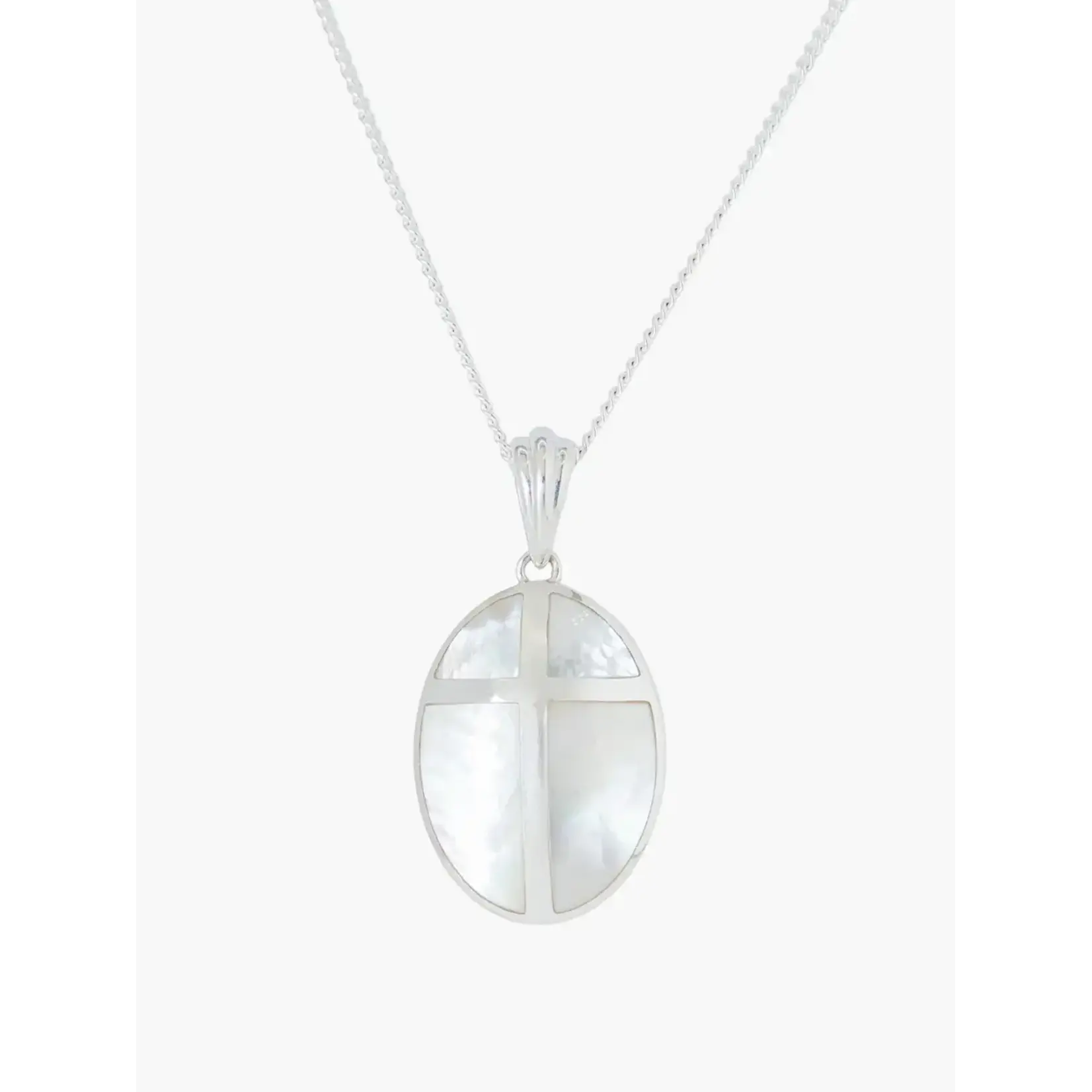 Rizen Mother Of Pearl Cross Pendant Necklace-Sterling Silver