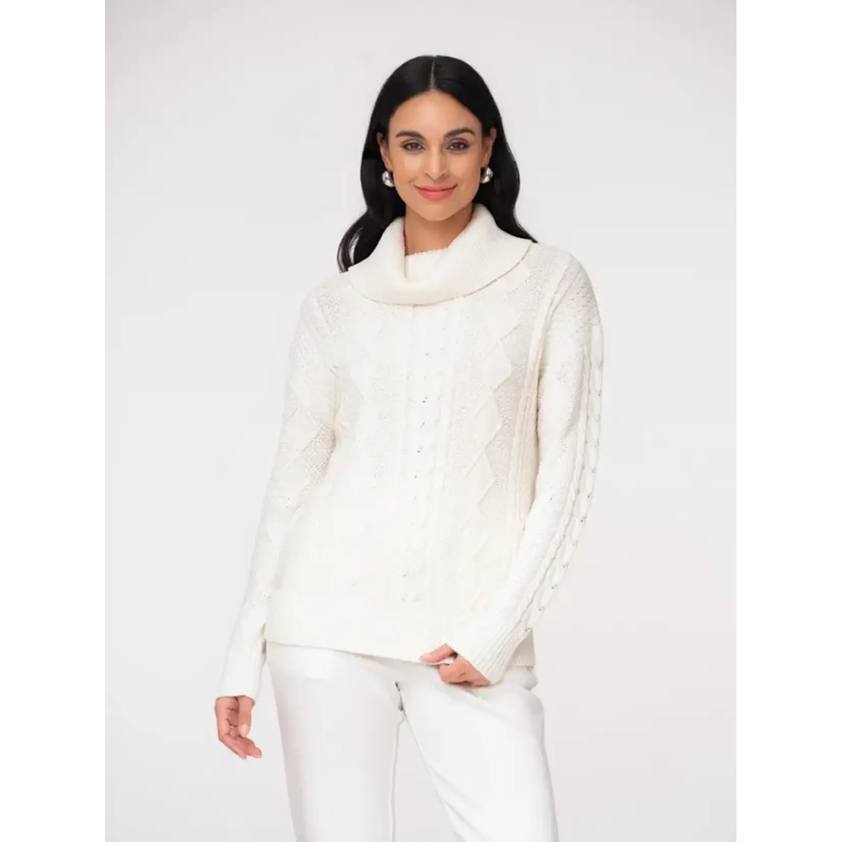 Elena Wang Cable Knit Cowl Neck Sweater-OFF WHITE