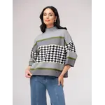 Elena Wang Houndstooth Striped Mock Neck Sweater-As sample