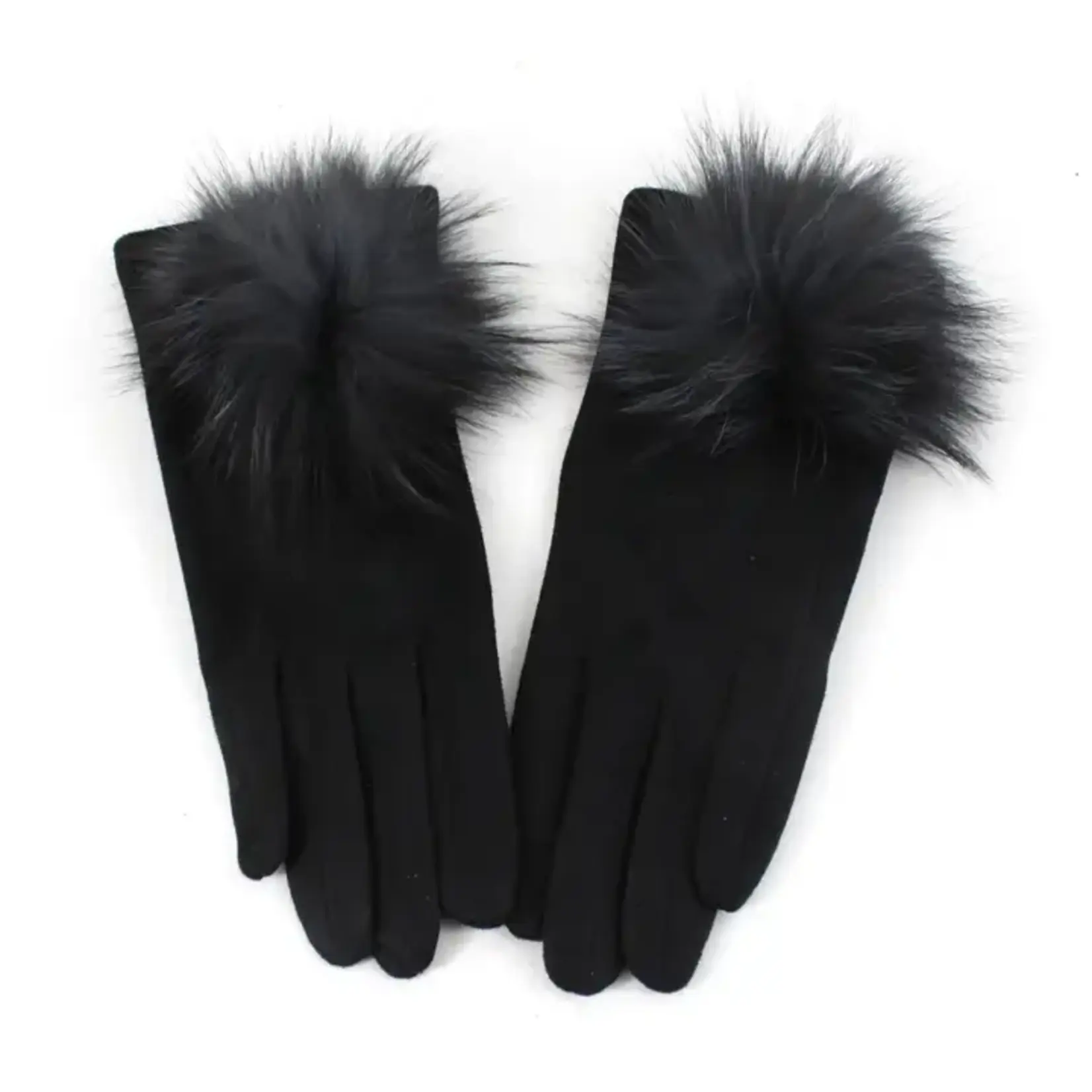 Pretty Persuasions Faux Fur Pom Pom Gloves in Black