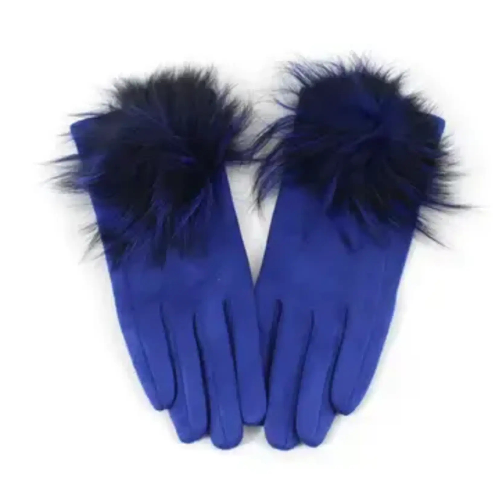 Pretty Persuasions Faux Fur Pom Pom Gloves in Royal Blue