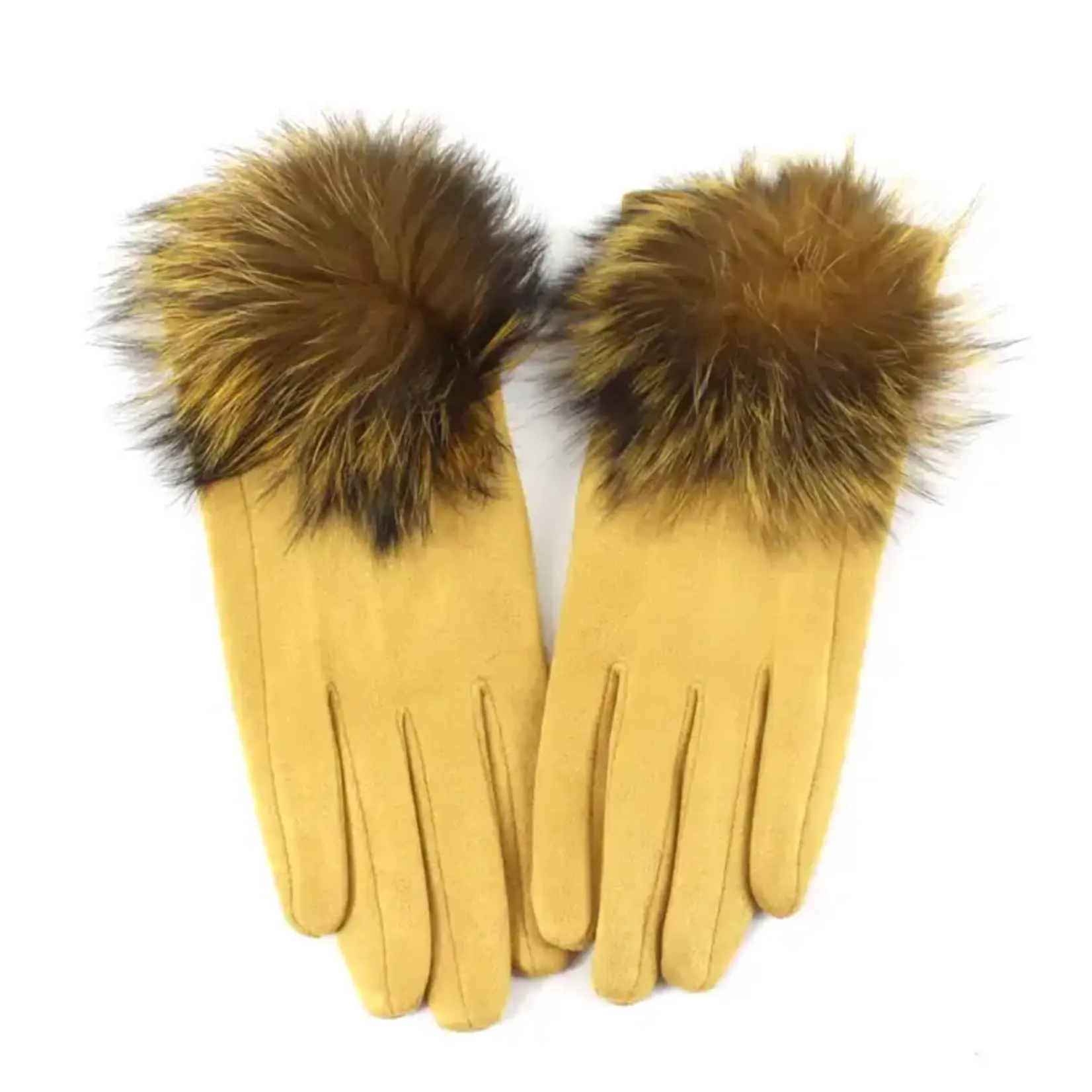 Pretty Persuasions Faux Fur Pom Pom Gloves in Gold