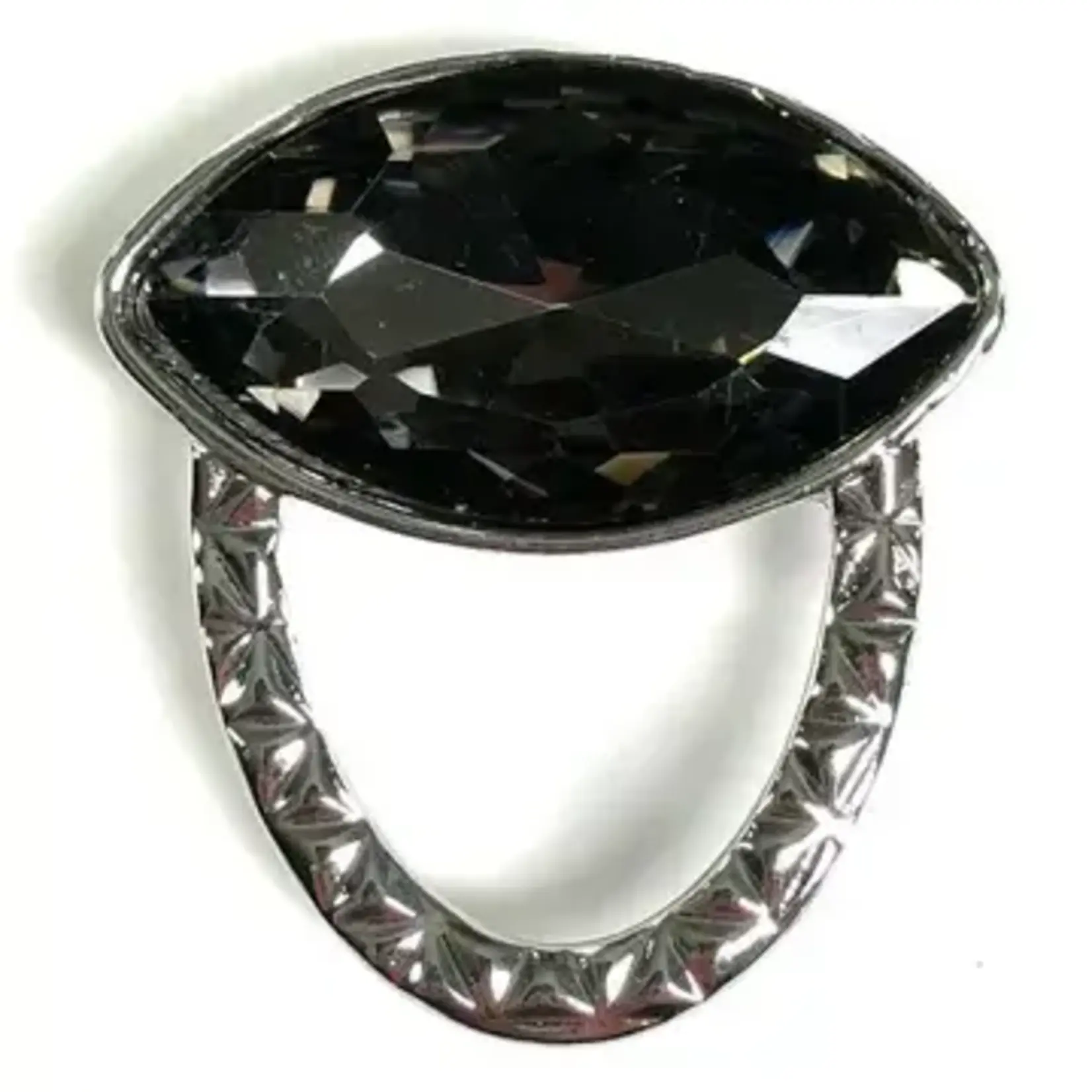 Magnetic Eyeglass Holder Brooch-Oval Crystal-Black