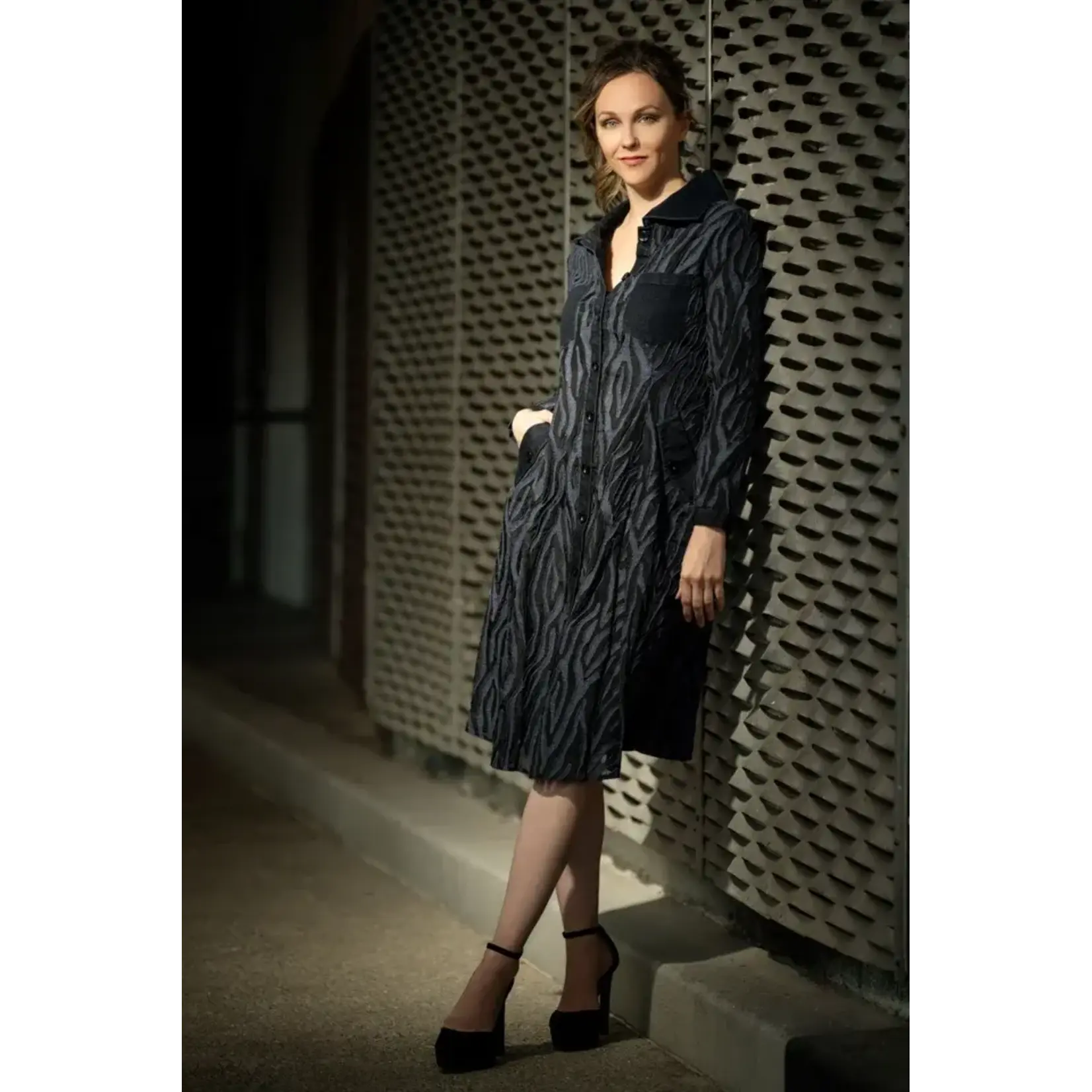Samuel Dong A-Line Coat Dress With Black Knit Jersey Cami-Dress
