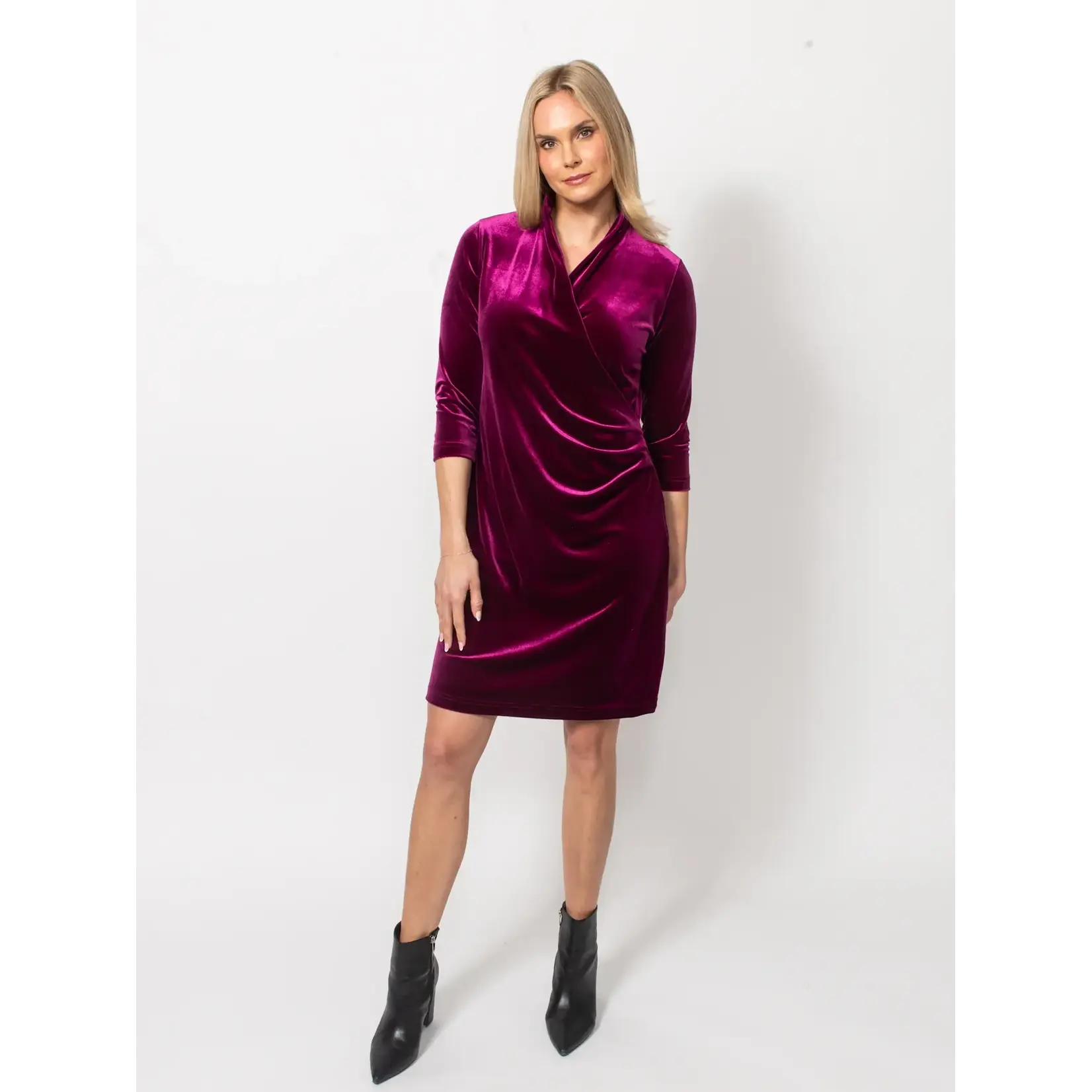 PlushTech Velvet Surplus Wrap Dress in Magenta