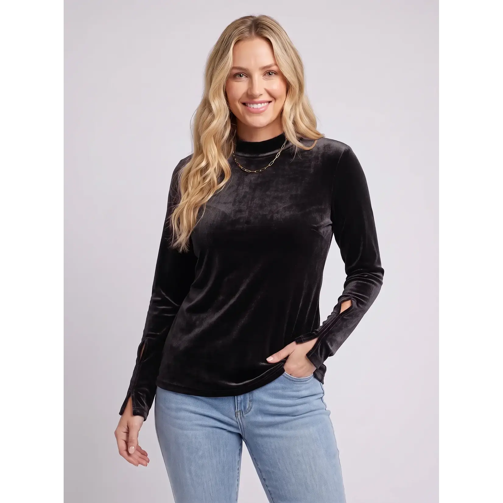 PlushTech Velvet Turtleneck in Black