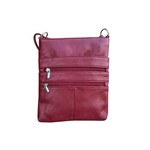Roma Leathers Sml Leather Crsbody w/Zip Ruby Red 8"x 8"