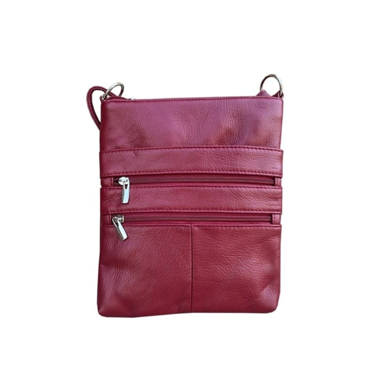 Roma Leathers Sml Leather Crsbody w/Zip Ruby Red 8"x 8"