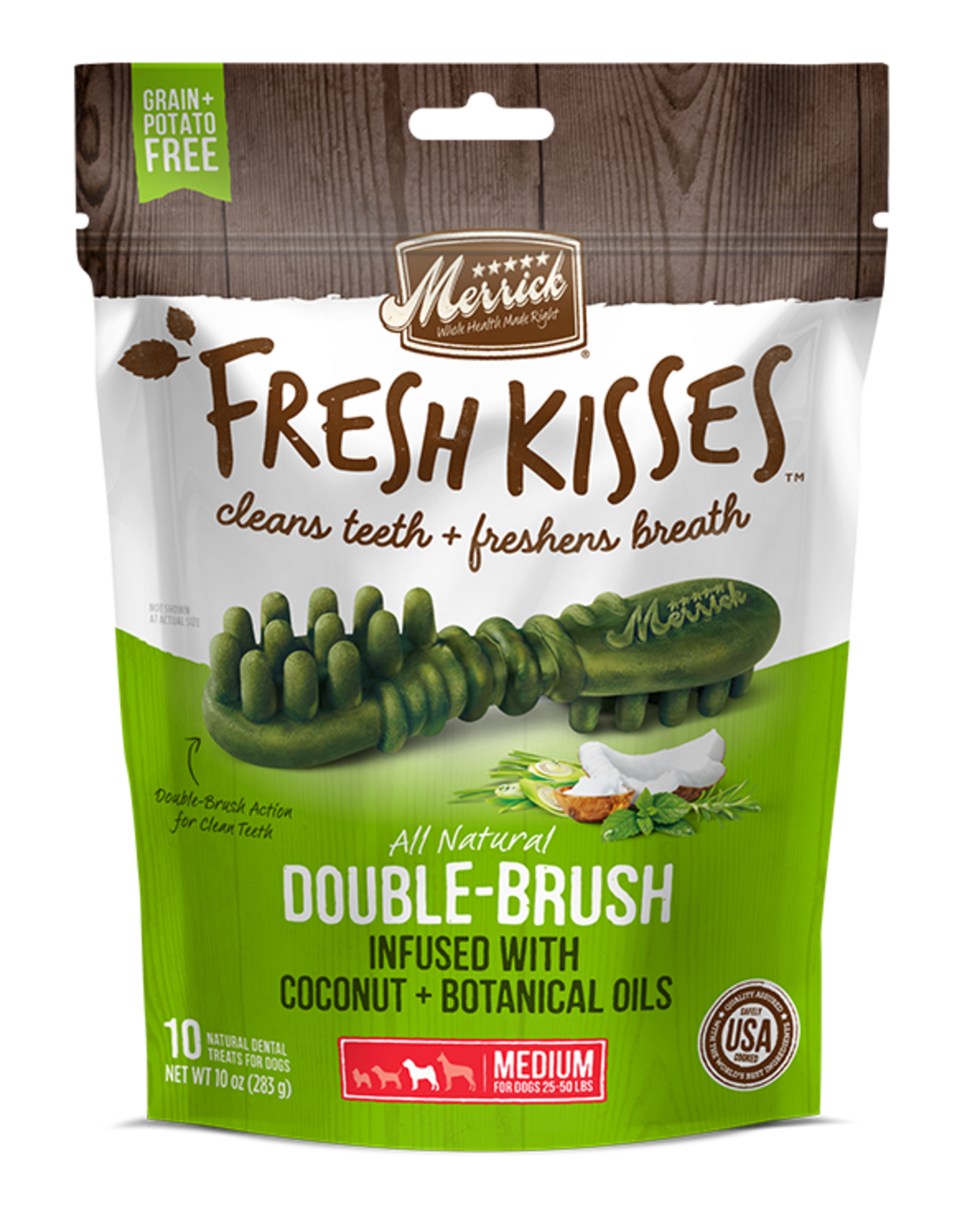 Merrick Pet Foods Merrick Fresh Kisses Double-Brush Coconut Oil & Botanicals MEDIUM Grain-Free Dental Dog Treats