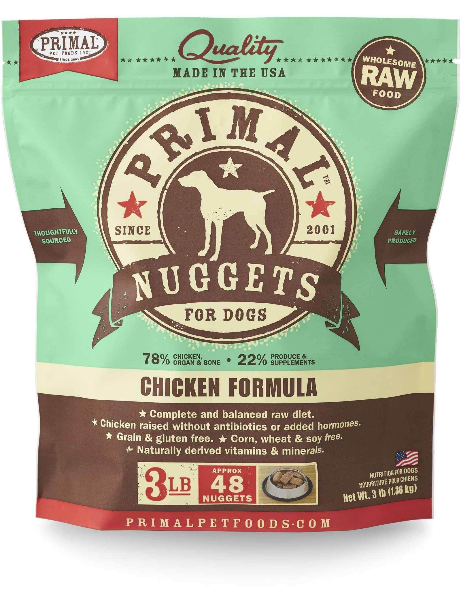 PRIMAL PET FOODS PRIMAL Nuggets Raw Frozen Canine Chicken Formula 3 lb