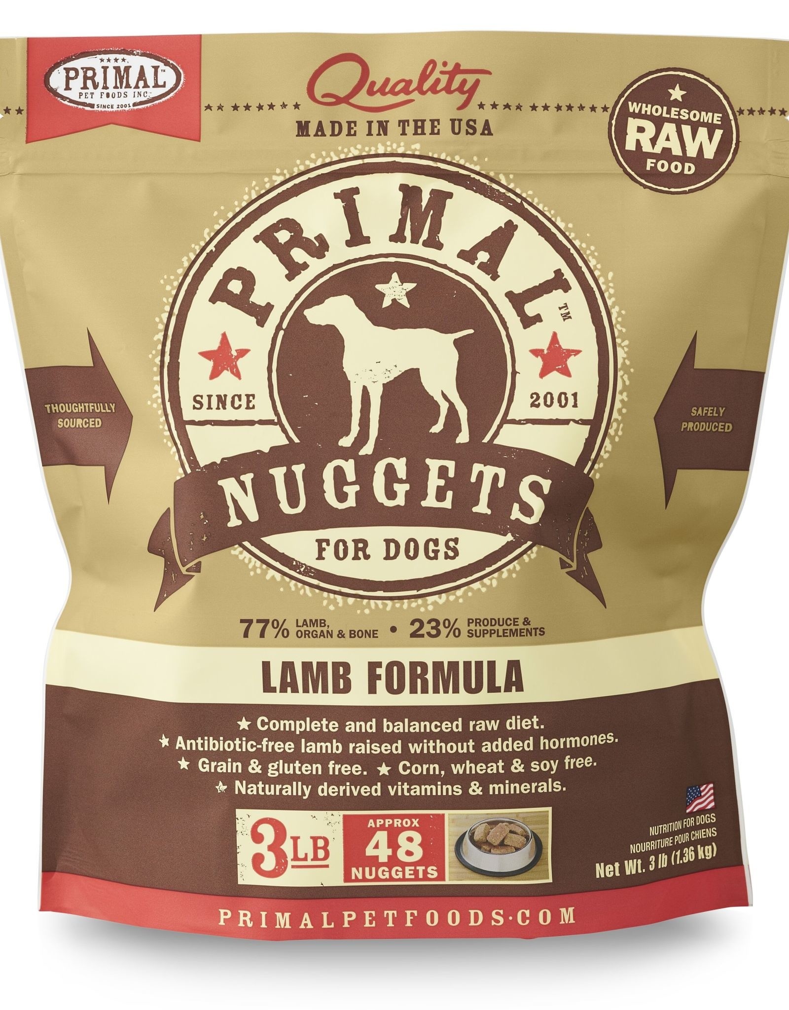 PRIMAL PET FOODS PRIMAL Nuggets Raw Frozen Canine Lamb Formula 3 lb