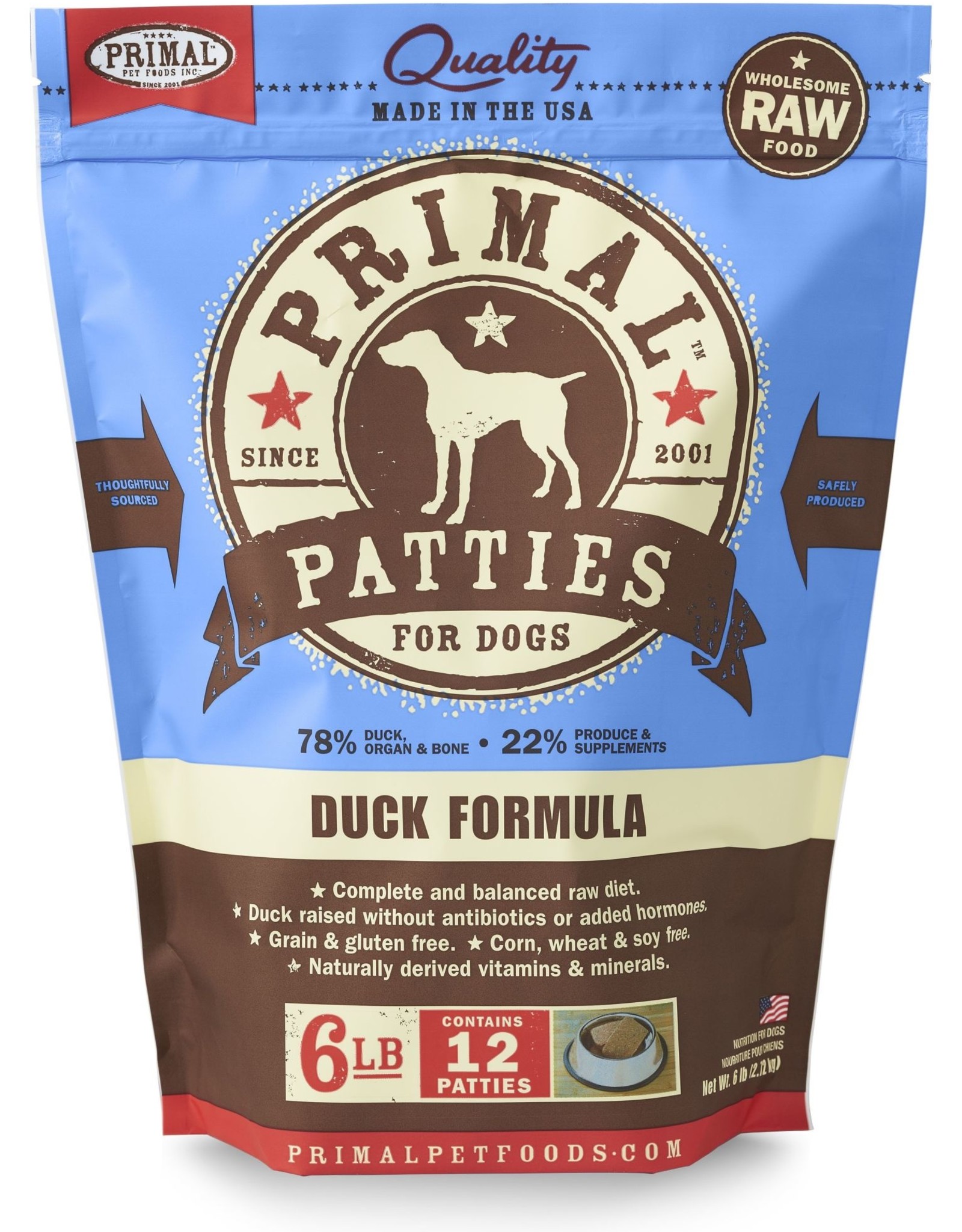PRIMAL PET FOODS PRIMAL  Patties 6lb Raw Frozen Canine Duck Formula