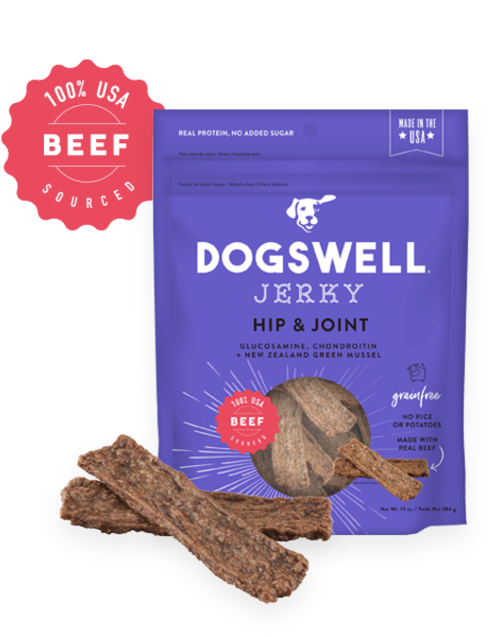 DOGSWELL Dogswell Jerky Hip & Joint Beef Recipe Grain-Free Dog Treats 10 oz