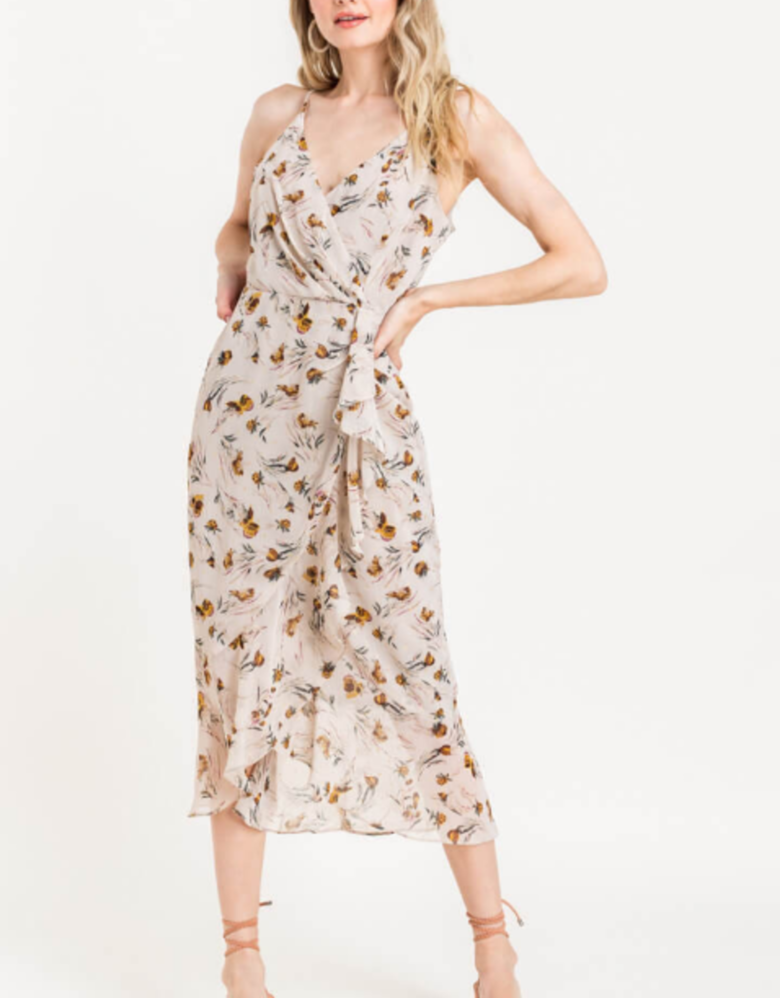 ruffle wrap midi dress