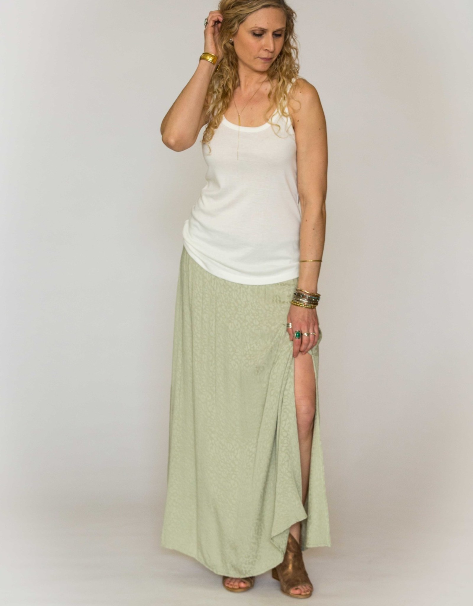 smocked maxi skirt